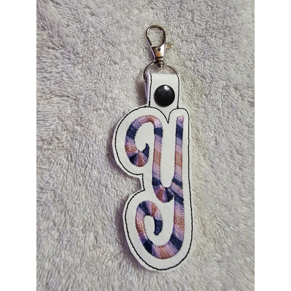 Initial‎ Y Keychain Embroidered Letter Y Keyring Bag Charm Purple White